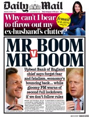 Daily Mail (UK) Newspaper Front Page for 1 October 2020