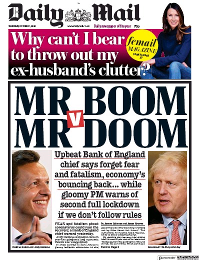 Daily Mail Newspaper Front Page (UK) for 1 October 2020