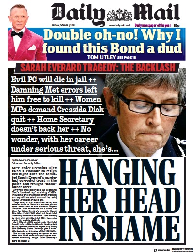 Daily Mail Newspaper Front Page (UK) for 1 October 2021