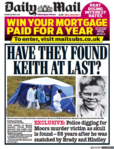 Daily Mail Newspaper Front Page (UK) for 1 October 2022
