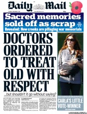 Daily Mail Newspaper Front Page (UK) for 1 November 2011