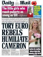Daily Mail Newspaper Front Page (UK) for 1 November 2012