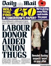 Daily Mail (UK) Newspaper Front Page for 1 November 2013