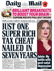 Daily Mail (UK) Newspaper Front Page for 1 November 2016