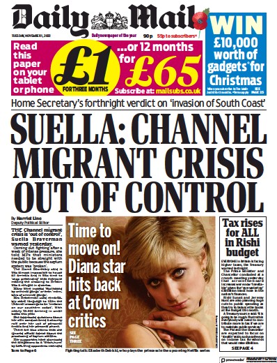 Daily Mail Newspaper Front Page (UK) for 1 November 2022