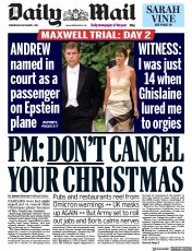 Daily Mail (UK) Newspaper Front Page for 1 December 2021