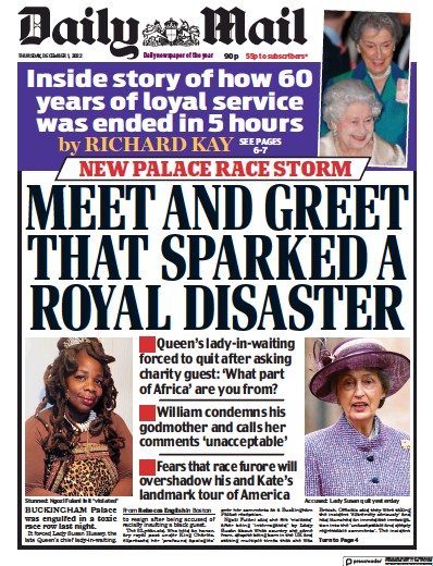 Daily Mail Newspaper Front Page (UK) for 1 December 2022