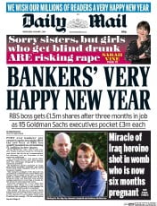 Daily Mail Newspaper Front Page (UK) for 1 January 2014
