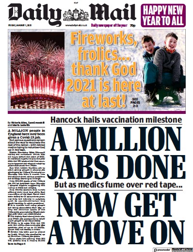Daily Mail Newspaper Front Page (UK) for 1 January 2021