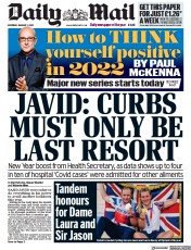 Daily Mail (UK) Newspaper Front Page for 1 January 2022