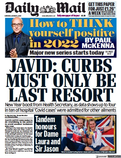 Daily Mail Newspaper Front Page (UK) for 1 January 2022