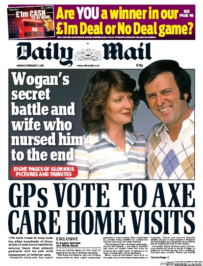 Daily Mail Newspaper Front Page (UK) for 1 February 2016