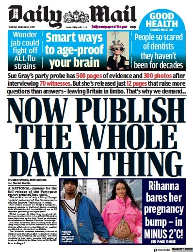 Daily Mail Newspaper Front Page (UK) for 1 February 2022