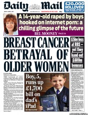 Daily Mail (UK) Newspaper Front Page for 1 March 2013