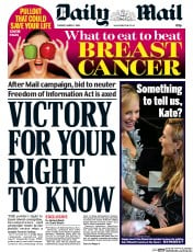 Daily Mail (UK) Newspaper Front Page for 1 March 2016