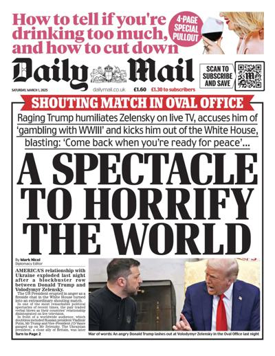 Daily Mail Newspaper Front Page (UK) for 1 March 2025