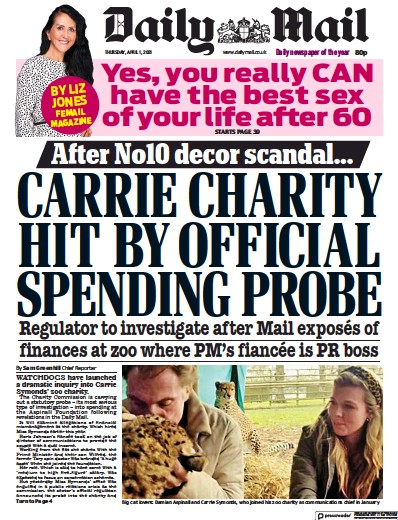 Daily Mail Newspaper Front Page (UK) for 1 April 2021
