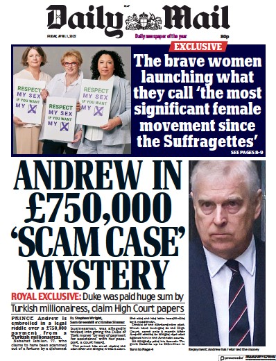 Daily Mail Newspaper Front Page (UK) for 1 April 2022