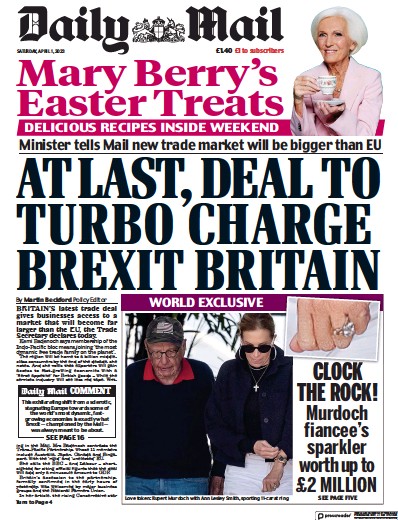 Daily Mail Newspaper Front Page (UK) for 1 April 2023