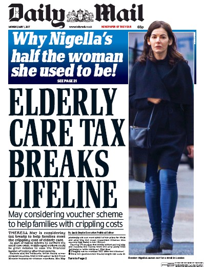Daily Mail Newspaper Front Page (UK) for 1 May 2017