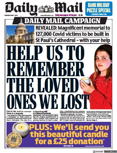 Daily Mail Newspaper Front Page (UK) for 1 May 2021