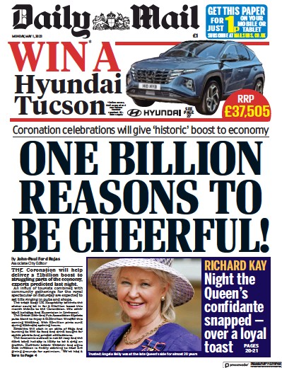 Daily Mail Newspaper Front Page (UK) for 1 May 2023