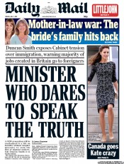 Daily Mail (UK) Newspaper Front Page for 1 July 2011