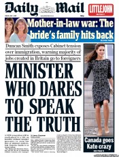 Daily Mail Newspaper Front Page (UK) for 1 July 2011