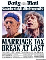 Daily Mail (UK) Newspaper Front Page for 1 July 2013