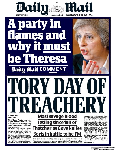 Daily Mail Newspaper Front Page (UK) for 1 July 2016