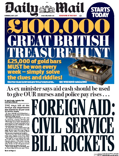 Daily Mail Newspaper Front Page (UK) for 1 July 2017