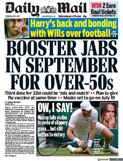 Daily Mail Newspaper Front Page (UK) for 1 July 2021