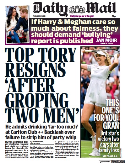 Daily Mail Newspaper Front Page (UK) for 1 July 2022