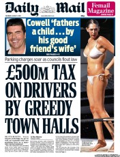 Daily Mail (UK) Newspaper Front Page for 1 August 2013