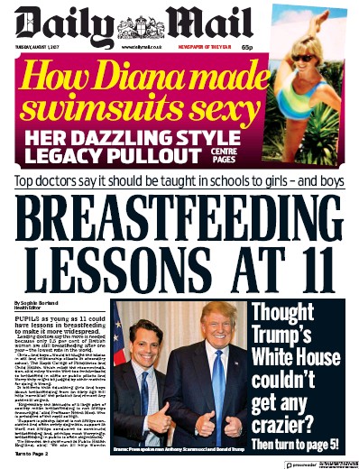 Daily Mail Newspaper Front Page (UK) for 1 August 2017