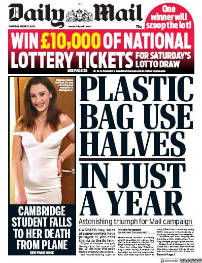 Daily Mail Newspaper Front Page (UK) for 1 August 2019