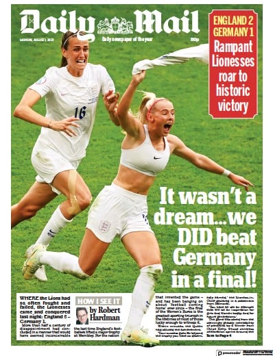 Daily Mail Newspaper Front Page (UK) for 1 August 2022