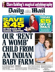 Daily Mail (UK) Newspaper Front Page for 1 September 2012
