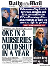 Daily Mail (UK) Newspaper Front Page for 1 September 2017