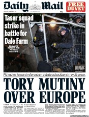 Daily Mail Newspaper Front Page (UK) for 20 October 2011