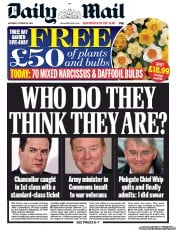 Daily Mail (UK) Newspaper Front Page for 20 October 2012