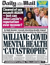 Daily Mail (UK) Newspaper Front Page for 20 October 2020