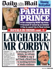 Daily Mail (UK) Newspaper Front Page for 20 November 2019