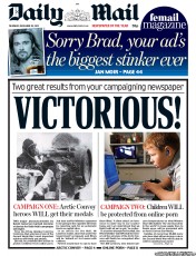 Daily Mail (UK) Newspaper Front Page for 20 December 2012