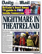 Daily Mail (UK) Newspaper Front Page for 20 December 2013