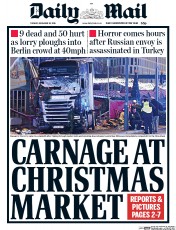 Daily Mail (UK) Newspaper Front Page for 20 December 2016