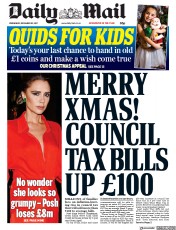 Daily Mail (UK) Newspaper Front Page for 20 December 2017