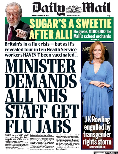Daily Mail Newspaper Front Page (UK) for 20 December 2019