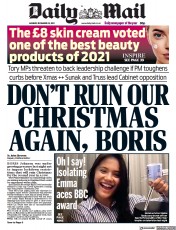 Daily Mail (UK) Newspaper Front Page for 20 December 2021