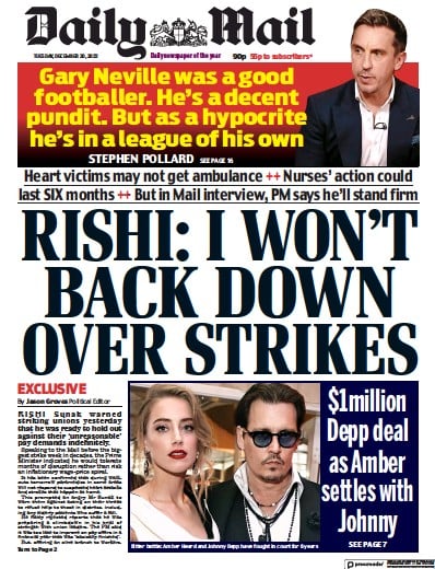 Daily Mail Newspaper Front Page (UK) for 20 December 2022